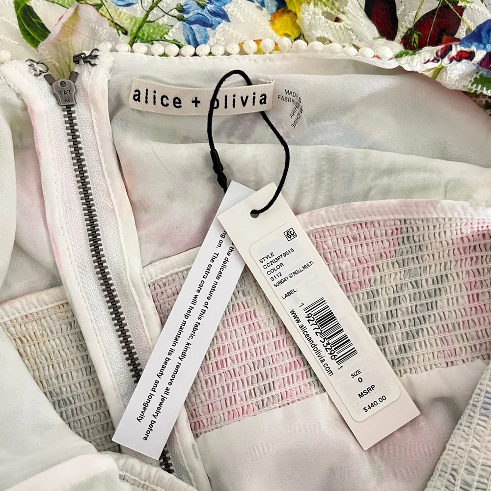 NWT Alice + Olivia Crawford Sweetheart Mini Dress Size 0 Sunday Stroll/Multi
